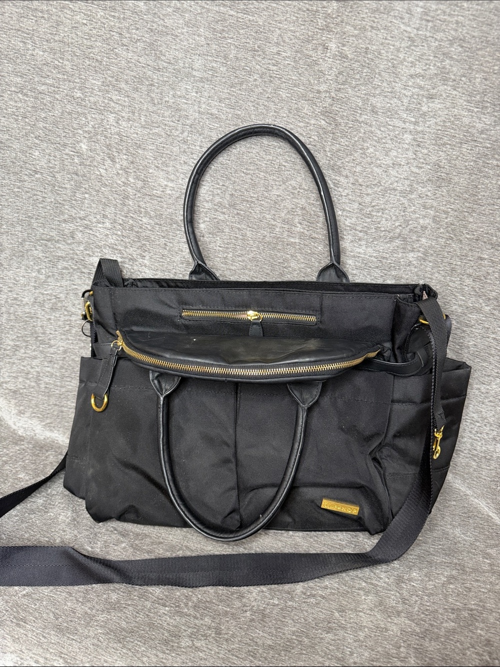 Skip Hop Black Tote with Gold Logo Patch